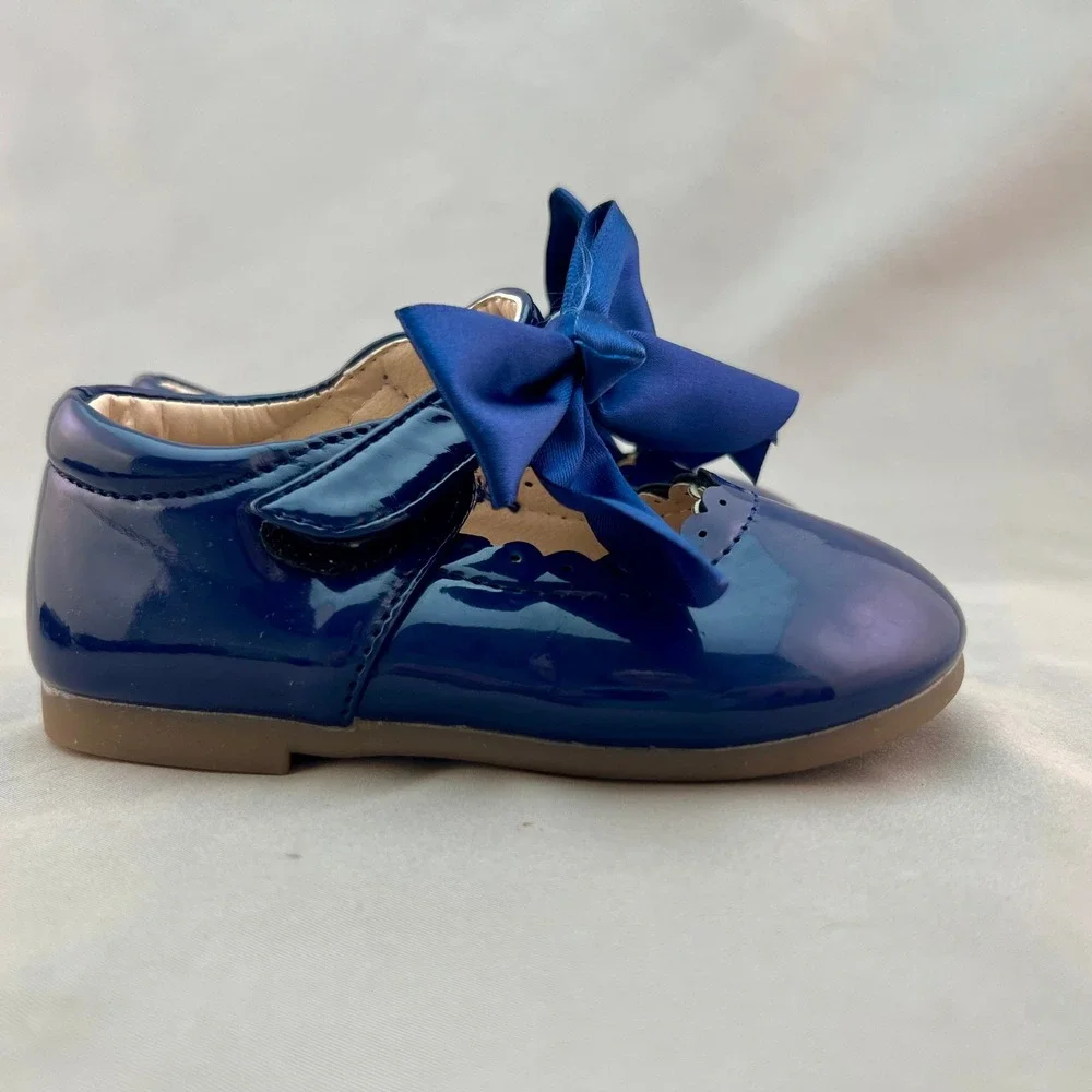 MG Baby Mary Jane Flats Toddler EU 22 (6-6.5) Dark Blue New Patent Scallop Bows